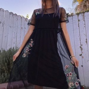 black mesh embroidered dress